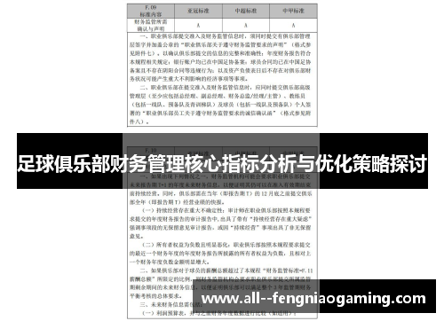 足球俱乐部财务管理核心指标分析与优化策略探讨